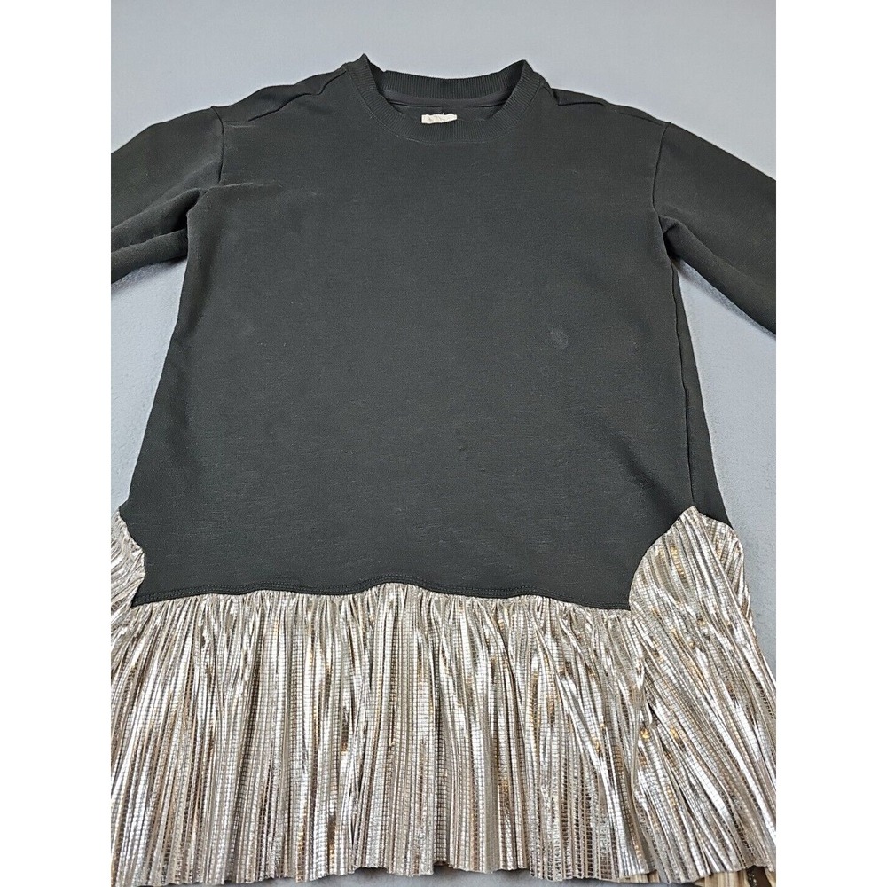 Pilcro Anthropologie Women's XXS Metallic Twofer Tunic Blouse Silver Black - Picture 4 of 12